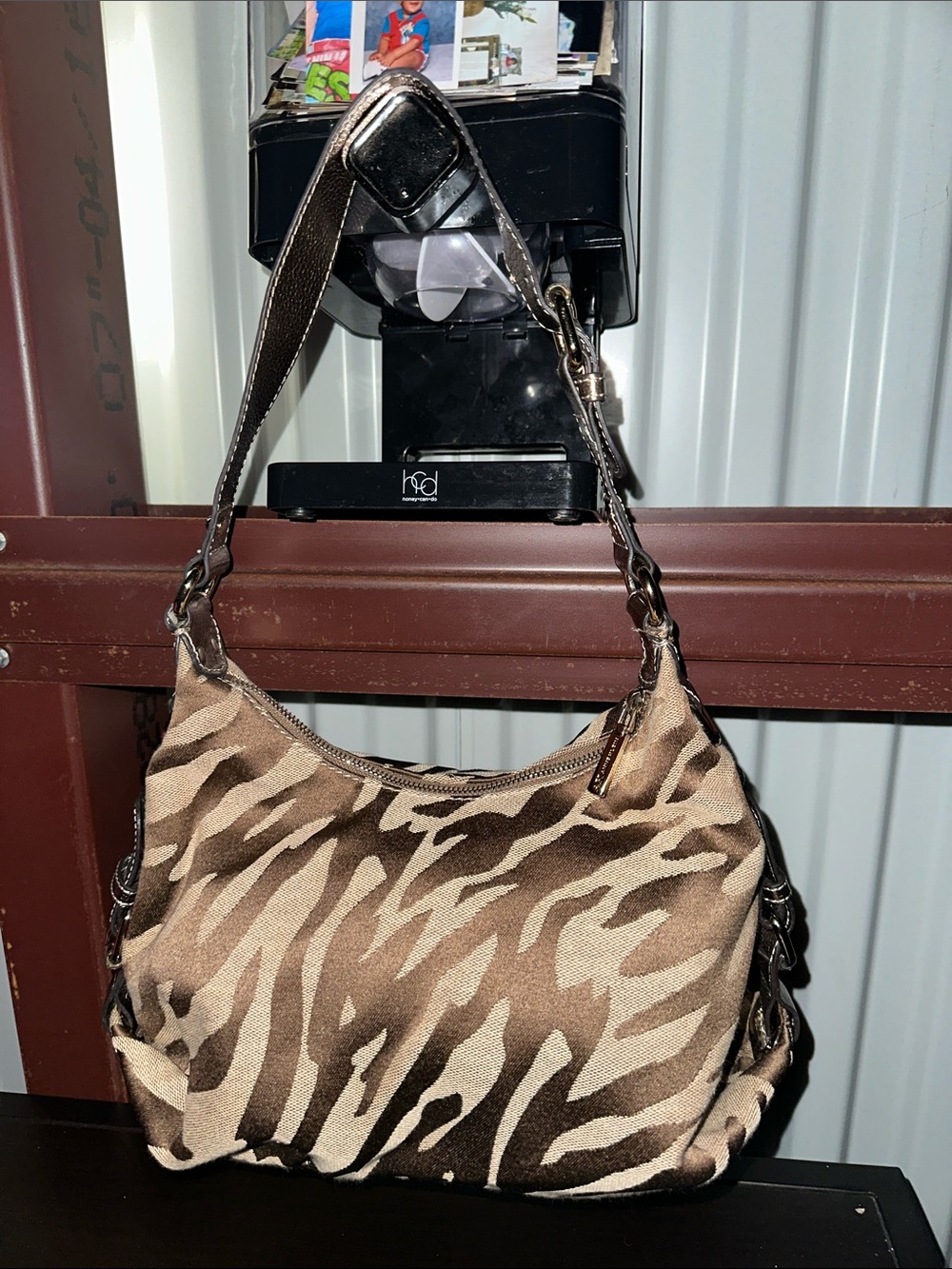 Anne Klein Brown and Tan Animal-Print Shoulder Bag
